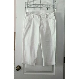 St. John Bay Women's Capri Pants High-Rise‎ Stretch Pockets White Cotton Size 12